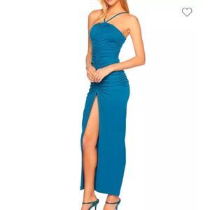 NWT Susana Monaco Ruched Halter Dress Sea XL